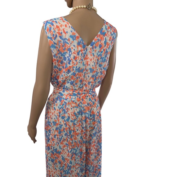 J McLaughlin Hermione Pier Pebble Wome Jumpsuit Coral Aqua Print Size 8 - Picture 4 of 10